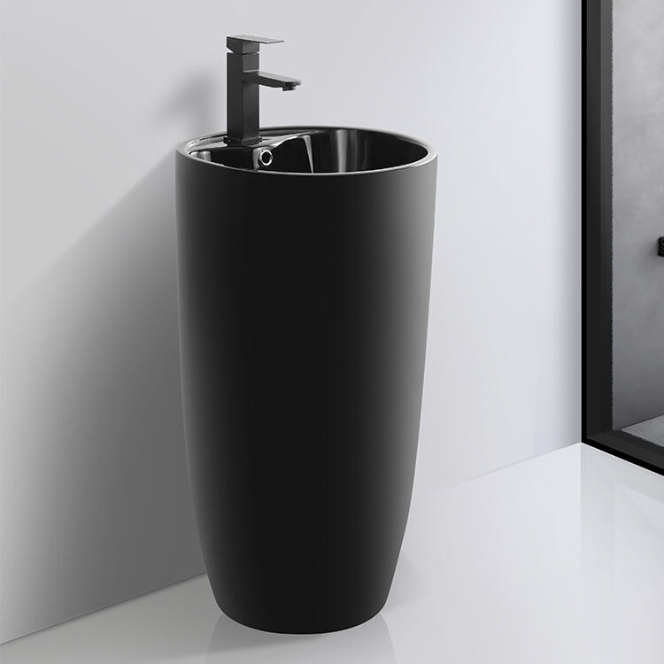 factory Black Ceramic Lavabo Bathroom Sink Black  Wash Basin FreeStanding Pedestal Basin manufacture