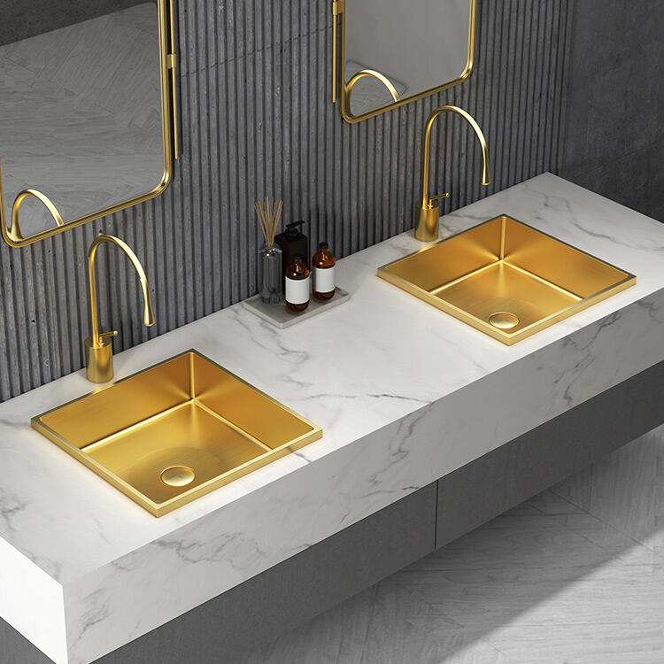 Luxury High-end Golden Bathroom Stainless Steel SUS304 Semi Counter Sinks Wash Basins for Hotel Villa factory