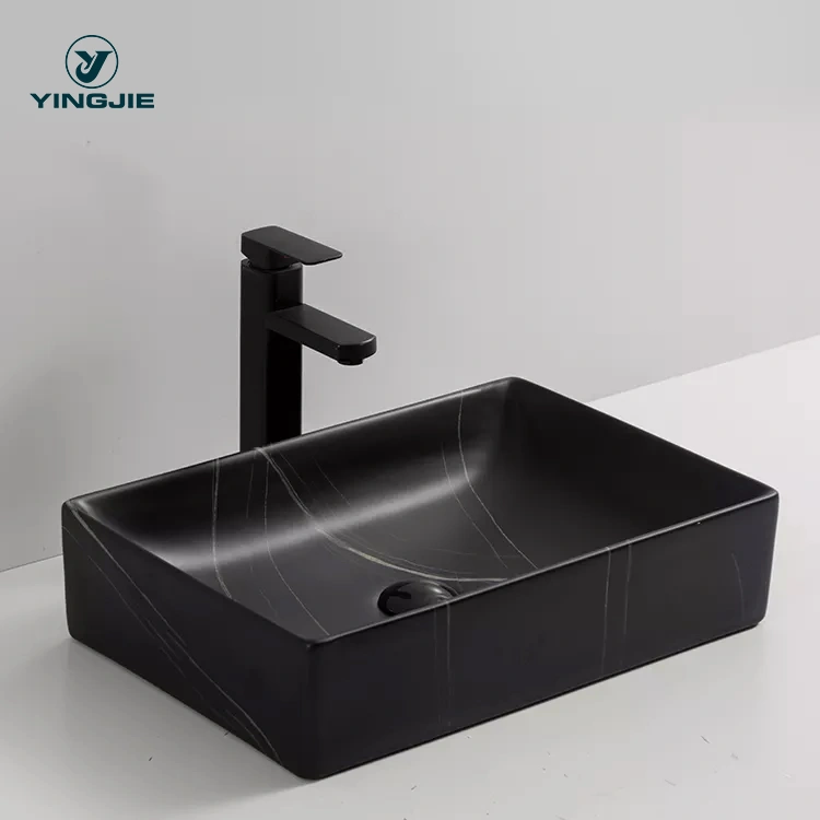 Fashion Ceramic above counter Vanity Basin MatteBlack Marble Overmount Bathroom Sink