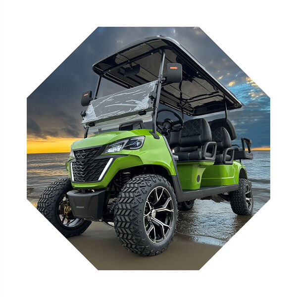 A 4 seater golf cart offers convenience and fun for family outings on the course.