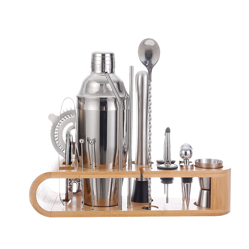 Factory Direct Sales Bartender Kit 750ML Stainless Steel Cocktail Shaker Barware Set with Stand factory