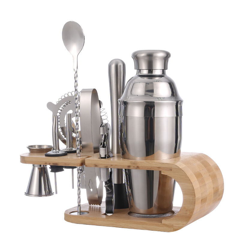 Professional Bar Ware Tools 550ML Stainless Steel Cocktail Shaker Set with Wood Stand details