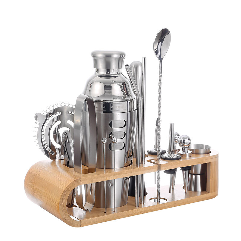 700ML Professional Multi-function Bartending Set Bamboo Wood Stand Kit Bartender Barware for Bar Party supplier