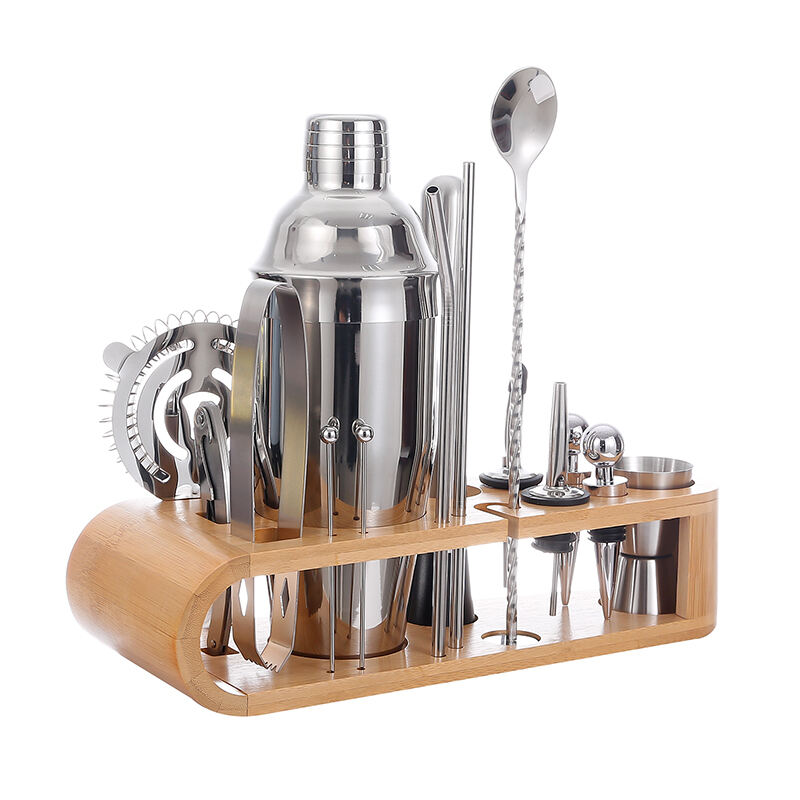 Factory Direct Sales Bartender Kit 750ML Stainless Steel Cocktail Shaker Barware Set with Stand details