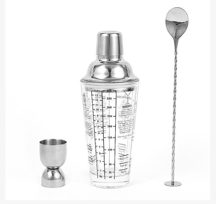 6 Pieces Customize 450ML Stainless Steel and Glass Bar Tool Cocktail Shaker Set supplier