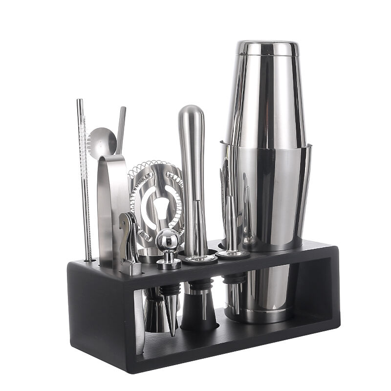 13 Pieces Professional Bartender Kit 800/600 ML Bar Set Stainless Steel Cocktail Shaker Set with Bamboo Base details