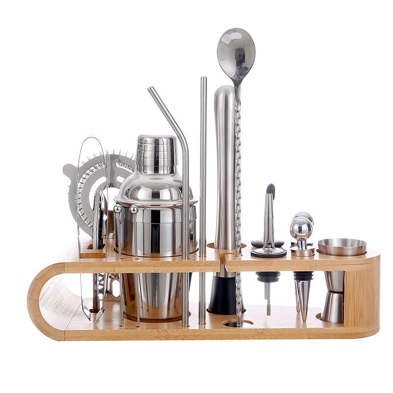 Bartender Kit Bar Accessories Barware Stainless Steel Bar Tool 350ML Cocktail Shaker Set with Stand factory