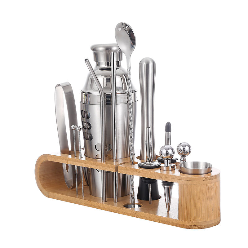 700ML Professional Multi-function Bartending Set Bamboo Wood Stand Kit Bartender Barware for Bar Party manufacture