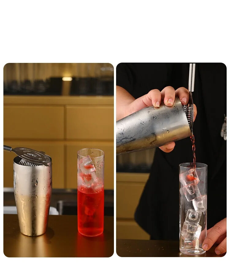 6 Pieces Customize 450ML Stainless Steel and Glass Bar Tool Cocktail Shaker Set details