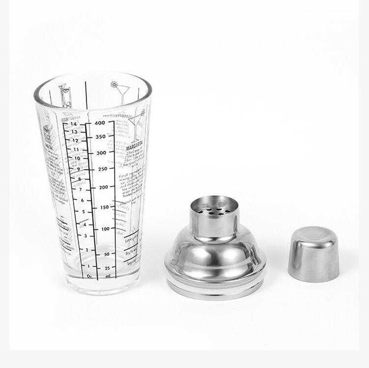 6 Pieces Customize 450ML Stainless Steel and Glass Bar Tool Cocktail Shaker Set details