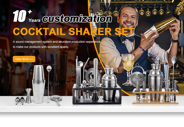 6 Pieces Customize 450ML Stainless Steel and Glass Bar Tool Cocktail Shaker Set supplier