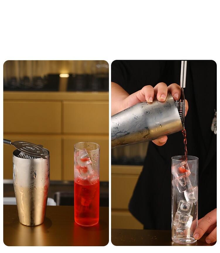 New Style High Quality Customizable 400ML Bar Tools Stainless Steel Top Glass Shaker factory