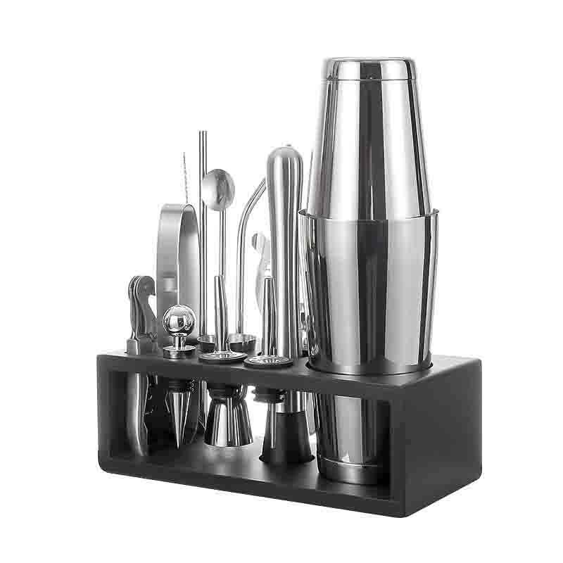 13 Pieces Professional Bartender Kit 800/600 ML Bar Set Stainless Steel Cocktail Shaker Set with Bamboo Base factory