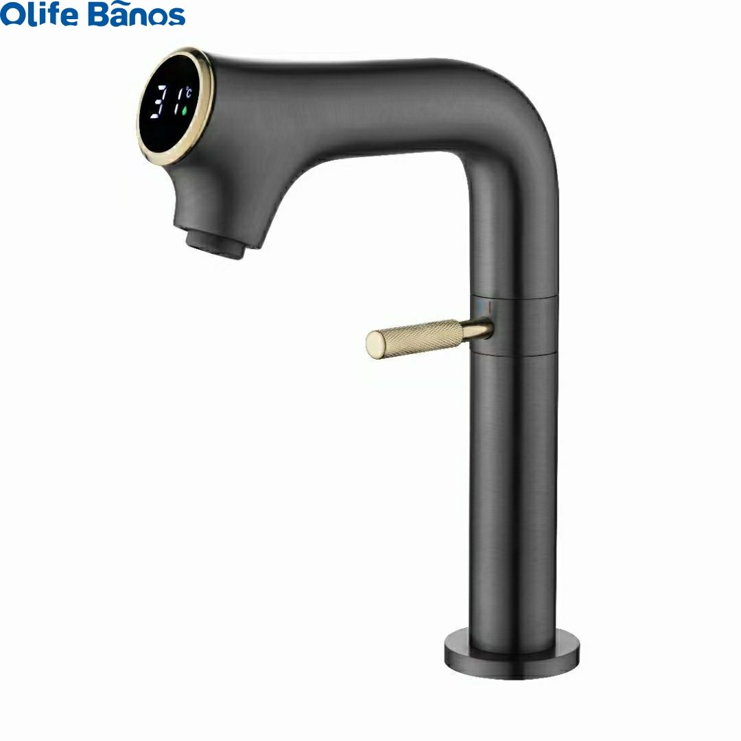 Olifebanos gunmetal white black black digital  basin mixer lavatory faucets  deck mounted LED display tap mixer supplier