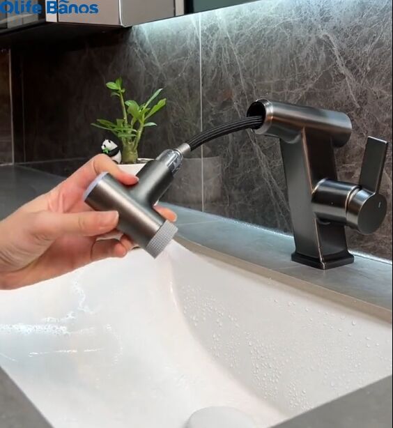 Olifebanos tiktok  all copper rotary pleochromatic digital display washbasin faucet household cold  hot bathroom gun grey faucet factory