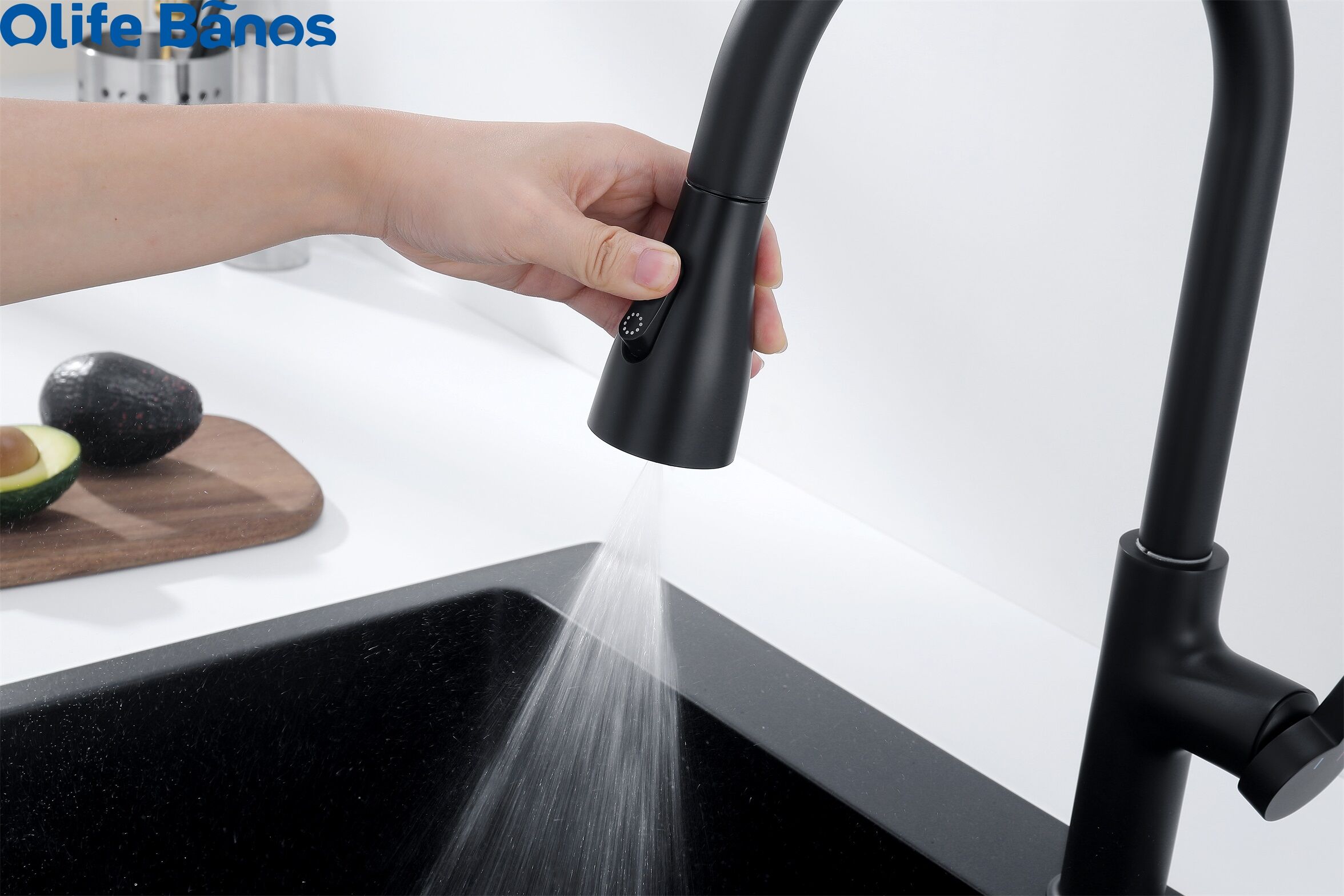 2023  Commercial Faucets Hot And Cold Single Handle Water Mixer Tap Brass Black Modern Pull Down Kitchen Faucets For Kitchen details