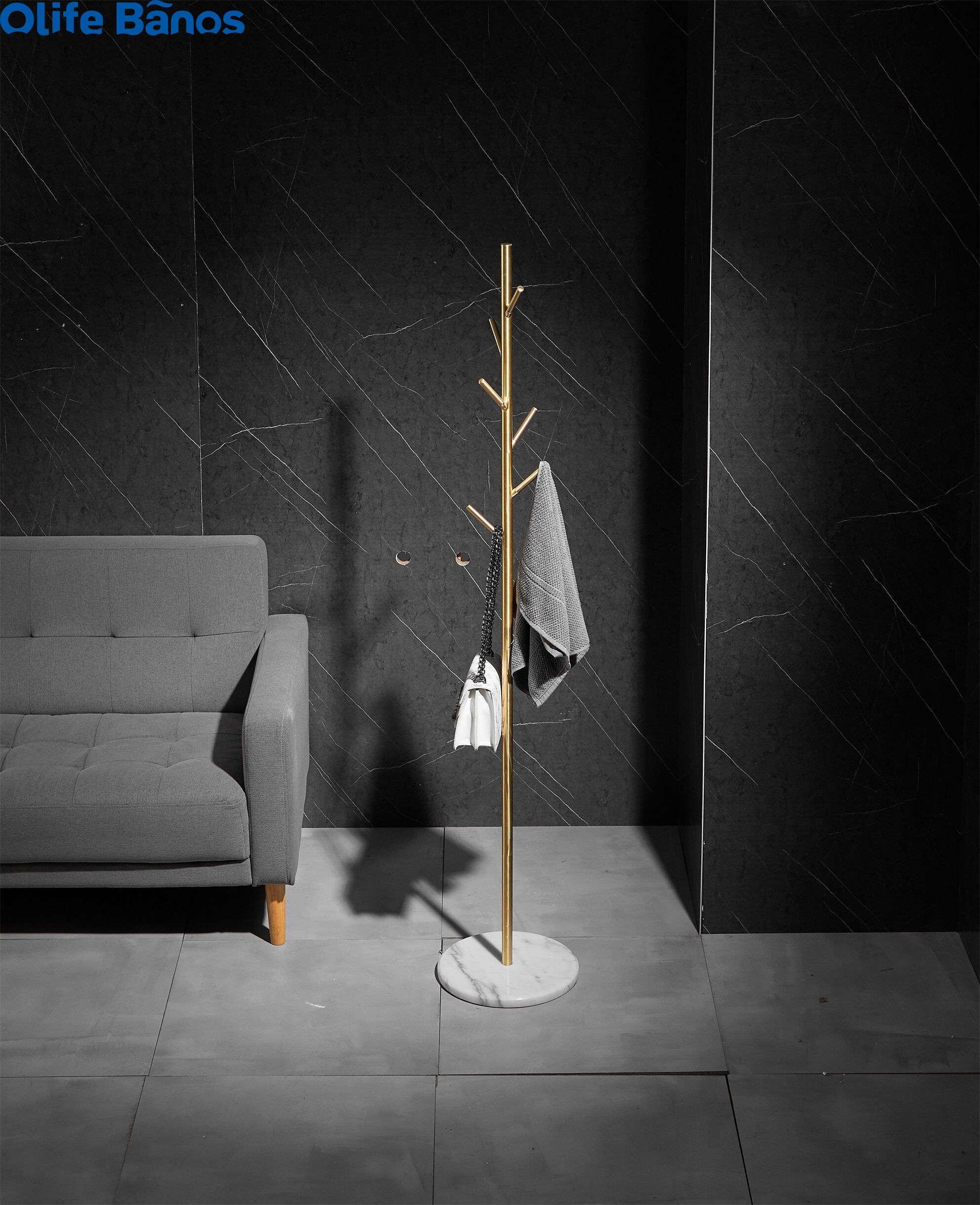 Bathroom Nordic Luxury Marble Base Coat Rack Bedroom Metal Hanging Clothes Rack Gold Floor Marble Clothes Tree details