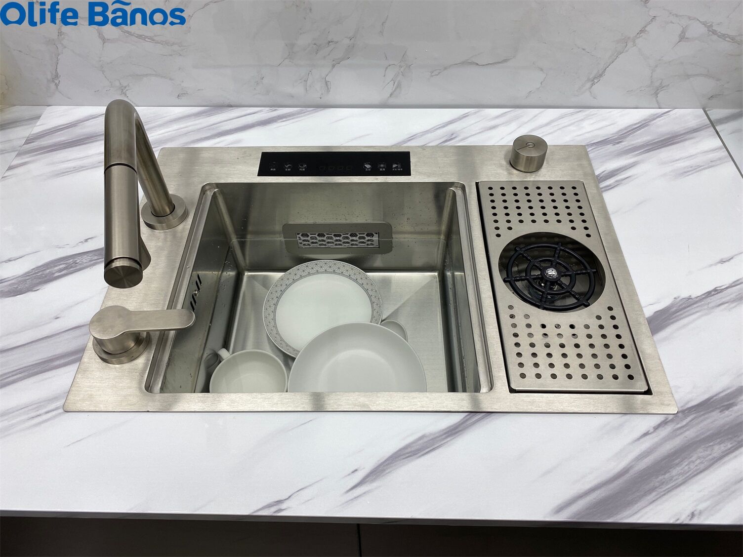 ultrasonic dual catalyst purification sink single bowl handmade 304 stainless steel hidden kitchen sink with glass rinser details