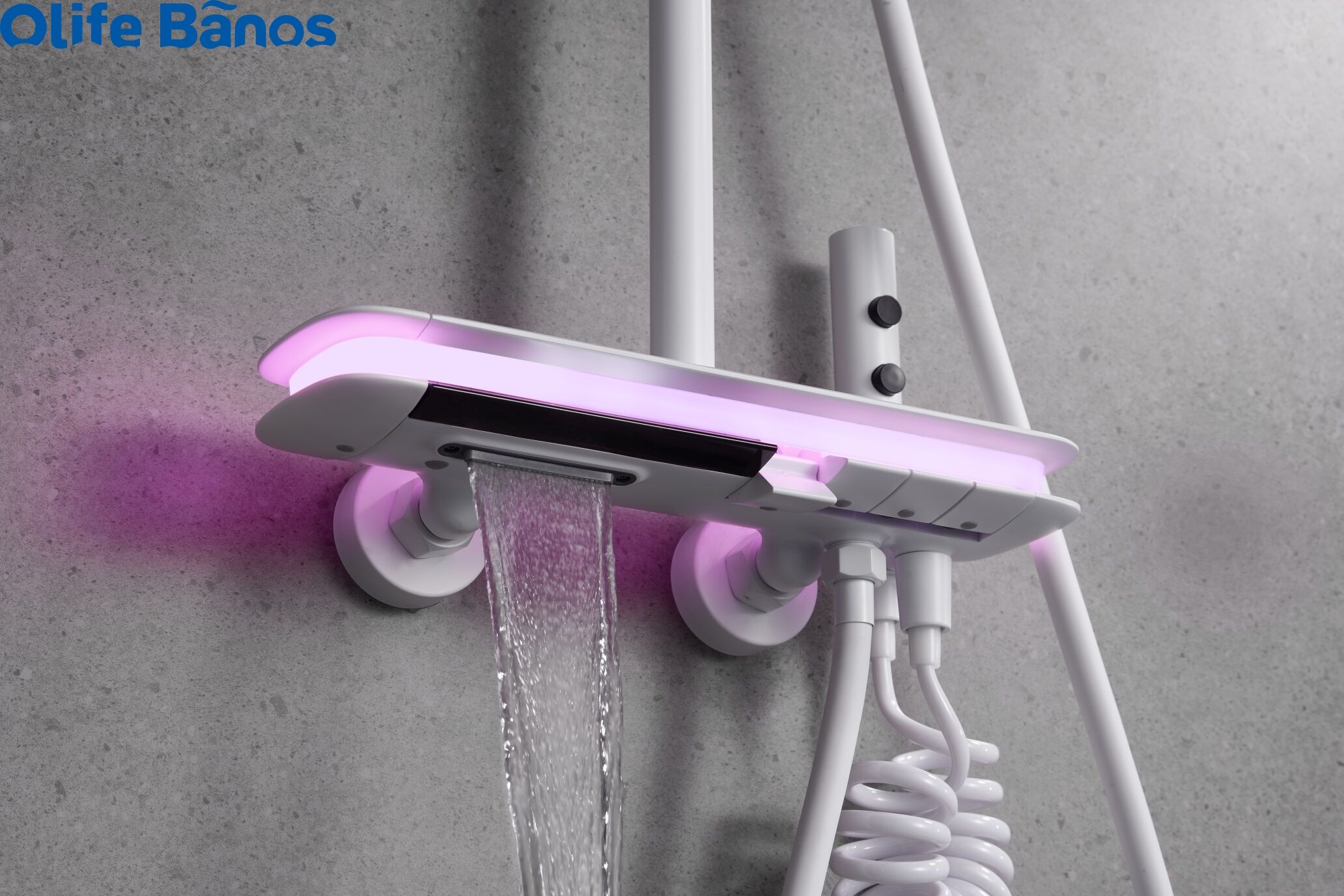 Olife Banos White LED Shiny 4 Funtion Rainfalll Piano Key Hot And Cold  Sprinkler Shower Head Sets System supplier