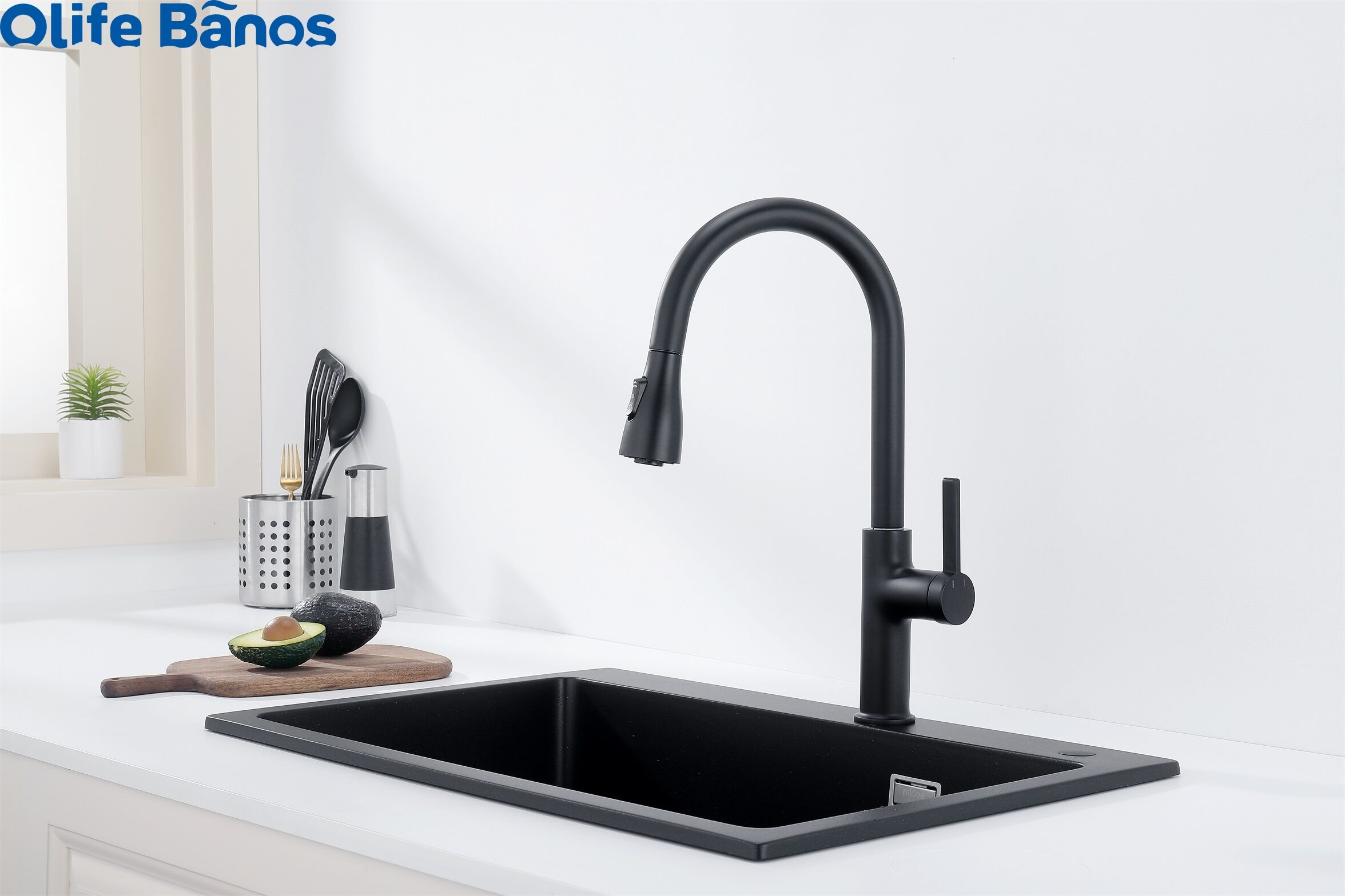 2023  Commercial Faucets Hot And Cold Single Handle Water Mixer Tap Brass Black Modern Pull Down Kitchen Faucets For Kitchen manufacture