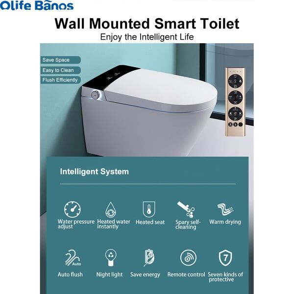 2024 Olife Banos Waterproof White Color  Elongated One-Piece Wall Mounted Automatic Smart Heater Toilet with In-Wall Tank supplier