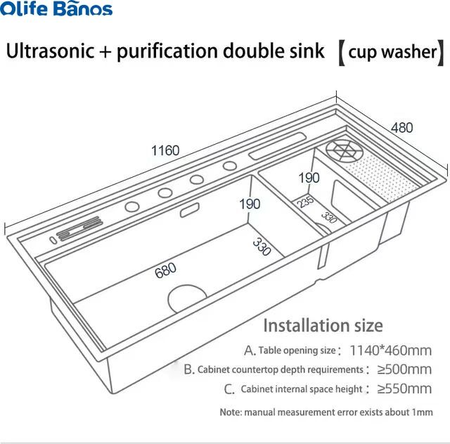 Olife Banos Black Sink Ultrasonic Sink Washing Fruit Vegetable  Seafood 3 in 1 Multifunction Stainless Steel Smart Kitchen Sink manufacture