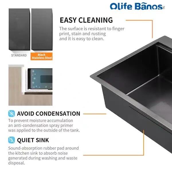 Olife Banos Customized  SUS304 Stainless Steel Handmade Single Bowl Kitchen Farm Sink Set supplier