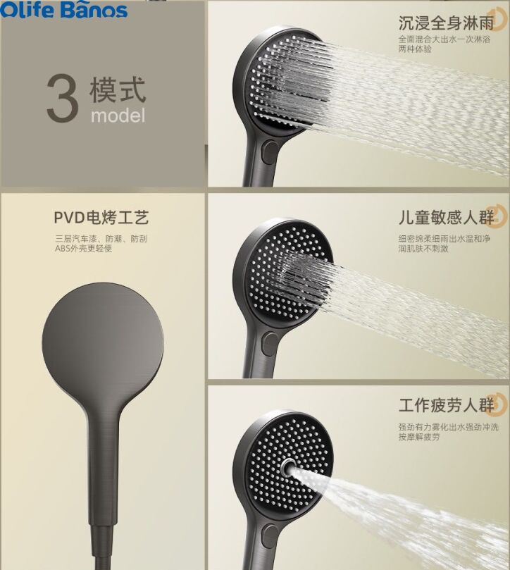 Olife Banos  new design bathroom gunmetal white color blue led light  piano key shower head faucet hot cold shower set factory