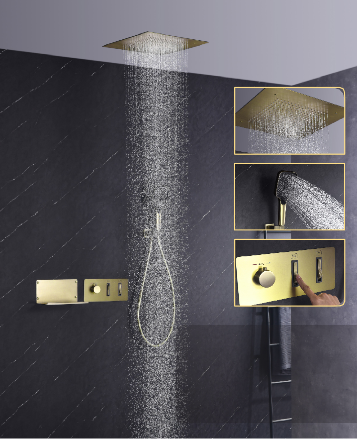 High Quality Thermostat 10 Inch 2 Functions Gold Black Gunmetal  Concealed Type Wall Mounted Brass Cold Hot Shower Set factory