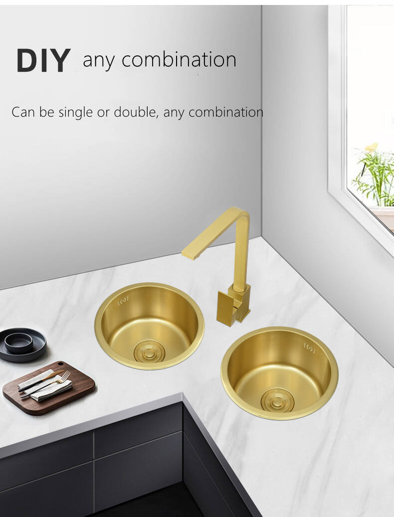 40 CM Gold Nano Stainless Steel Kitchen Sink Round Bar Mini Small Number Round Sink 304 Undermount Embedded Single Sink factory