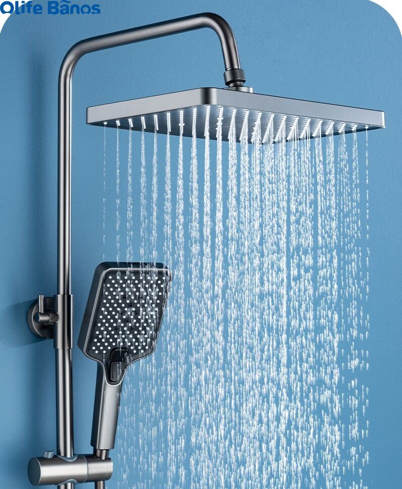 Olife Banos  tiktok  design bathroom gunmetal piano key digital led  waterfall rainfall shower head faucet hot cold shower set supplier