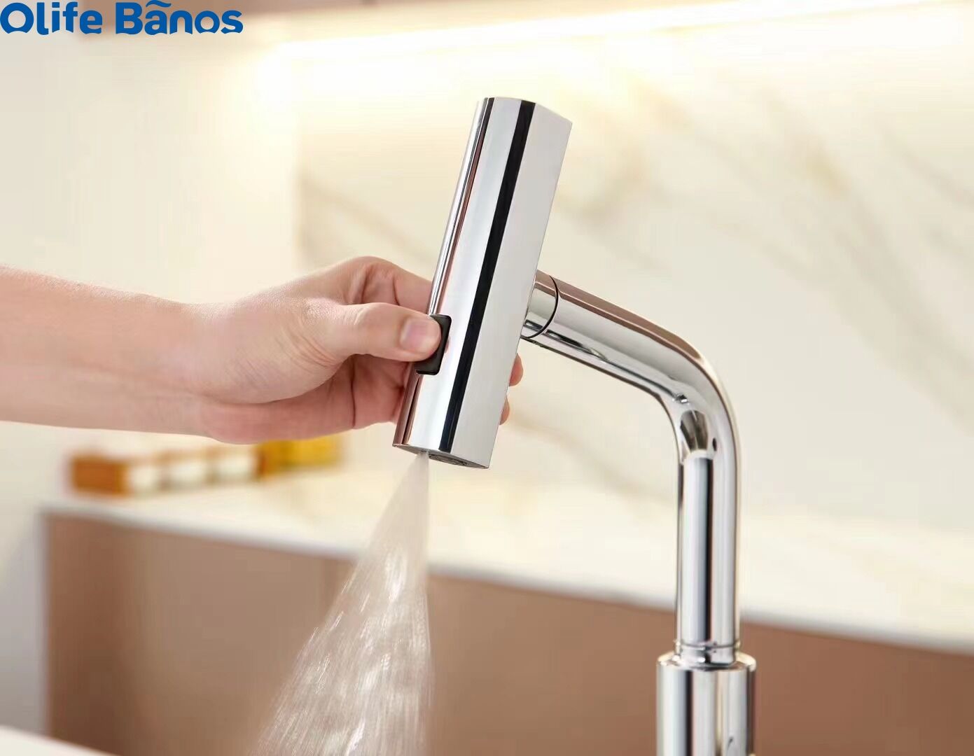 2023 Olife Banos New Pull Out Digital Temperature Display Waterfall 3 Ways Gunmetal White Kitchen Tap Mixer Faucet For Kitchen factory