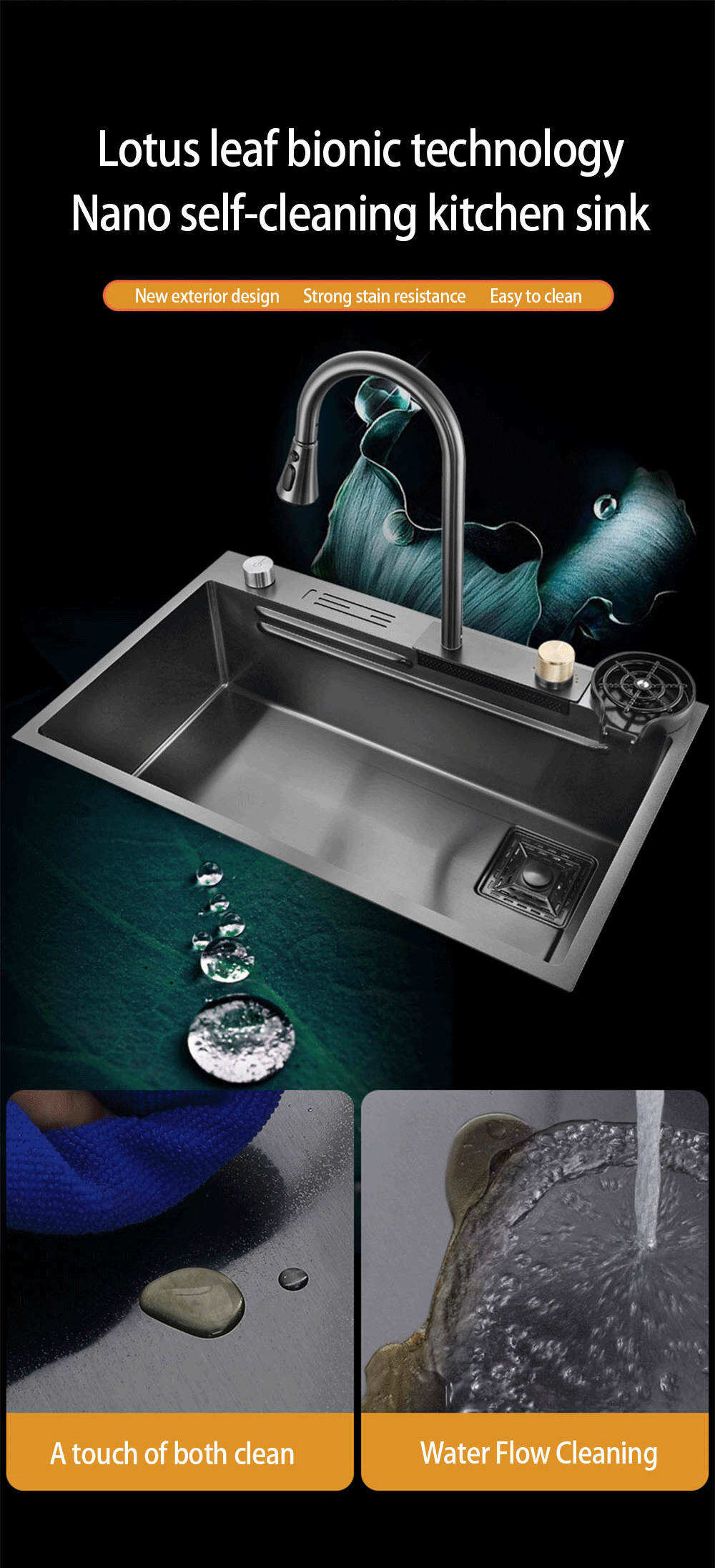 2023 Tiktok  Gold 304 Stainless Steel  Waterfall  Single Bowl Sink Lavabo De Cuisine Kitchen Faucet  Sink supplier