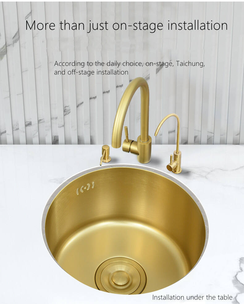 40 CM Gold Nano Stainless Steel Kitchen Sink Round Bar Mini Small Number Round Sink 304 Undermount Embedded Single Sink factory