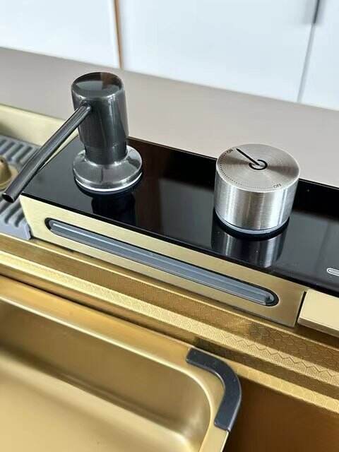 Tiktok  Trend Golden Tap Black Sink Nano SUS 304  Automatic Cup Washer Piano Digital Display Two Waterfall Faucet Kitchen Sinks manufacture