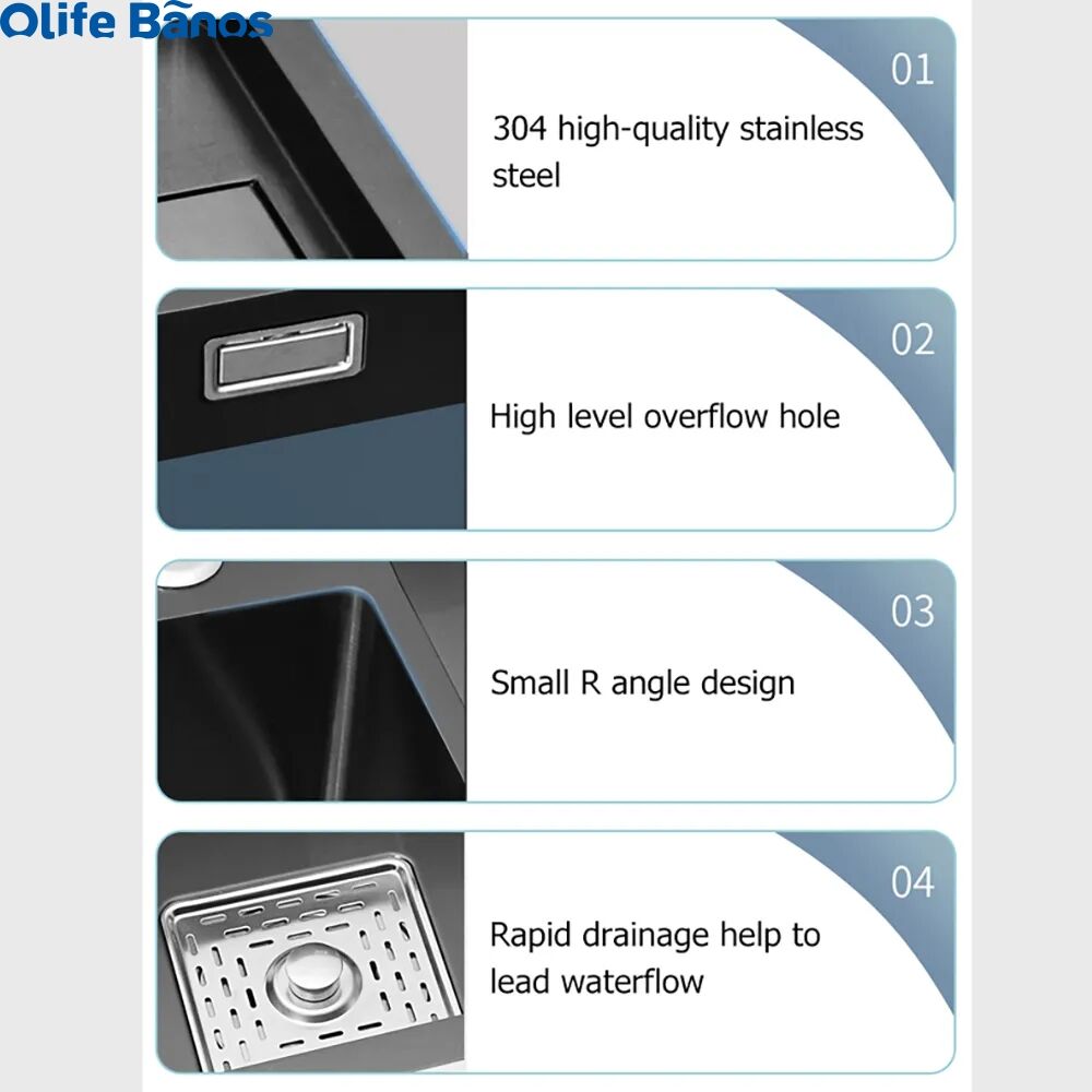 Olife Banos 32 Inch Black Drop-in 304 Stainless Steel  Kitchen Sink Workstation With High-pressure Cup Washer Stainless Steel details