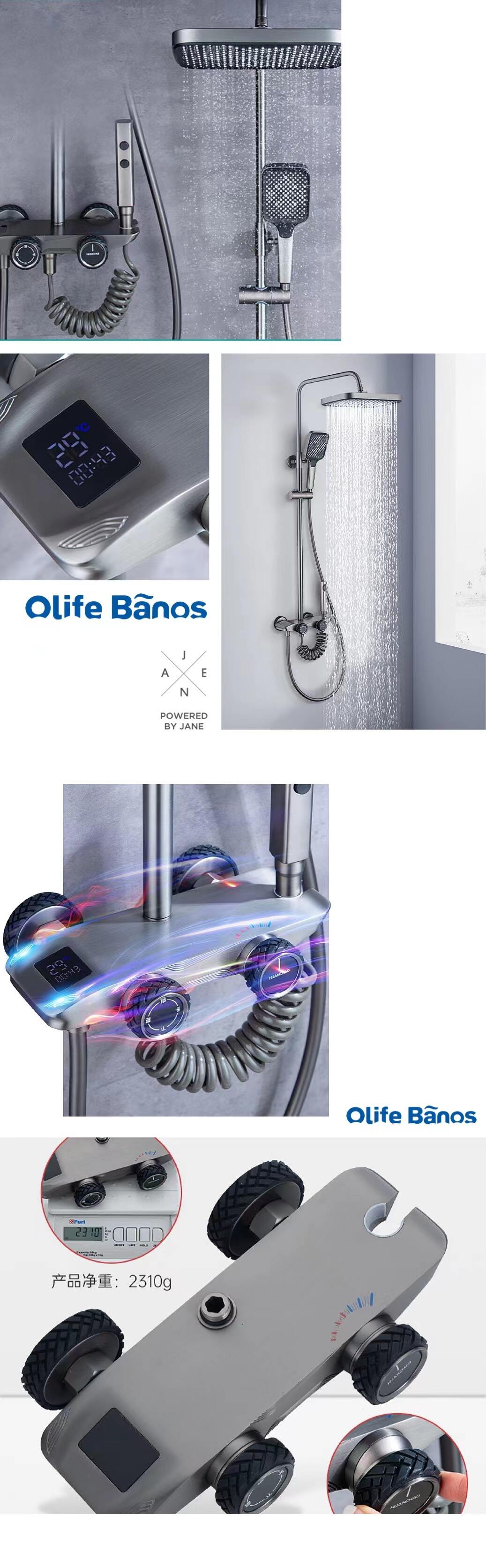 Olife Banos gunmetal car shape brass constant temperature digital display shower tyre key button bathroom shower set factory