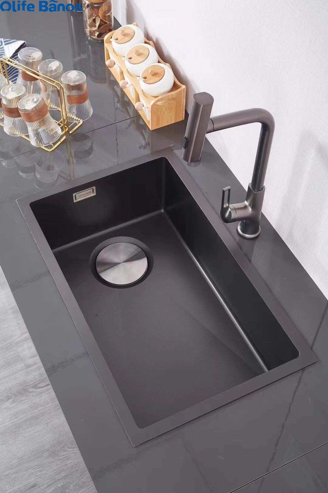 Olife Banos Simple Design Durable Wear-resistant Under Counter Nano Black Big Single Bowl  Kitchen Sink  Lavabo supplier