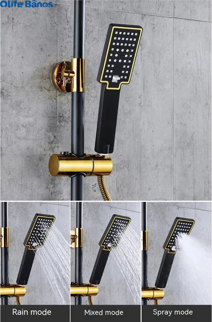 Olife Banos Bathroom Shower System Senducs Black Gold Bathtub Mixer Faucet Hot Cold Bathroom Tap Thermostatic Shower Set supplier