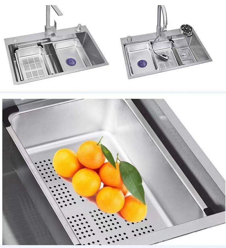 SS Silver color  Kitchen Stainless Steel Sink Single Bowl Kitchen Sink With Draw Out Faucet details