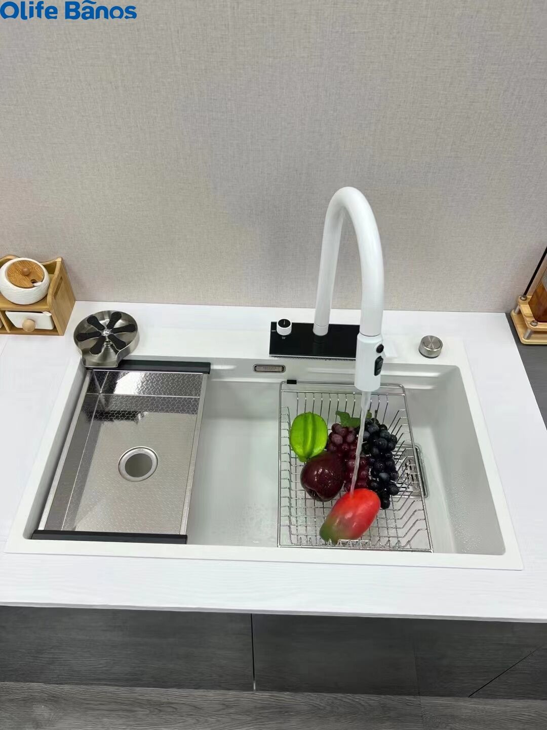 White Nano  Stainless Steel Sink Water Power Generation Waterfall Rain Dance Faucet Kitchen Sink With Digital Display supplier