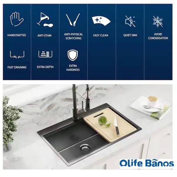 Olife Banos Customized  SUS304 Stainless Steel Handmade Single Bowl Kitchen Farm Sink Set details