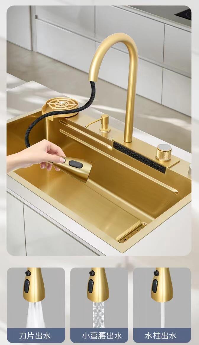 2023 Olife Banos  Gold  Stainless Steel 304 Rainfall Faucet Above Counter Sink Lavabo De Cuisine Multifunctional Kitchen  Sinks supplier