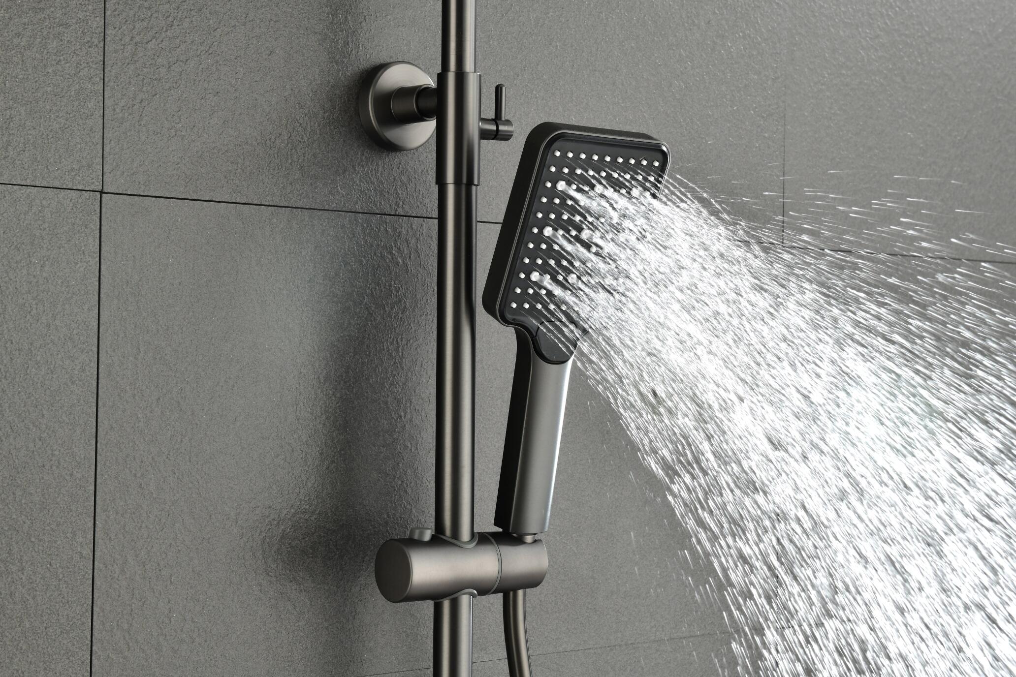 Olife Banos Gunmetal  4 Funtion Rainfalll Piano Key Hot And Cold  Sprinkler Shower Head Sets System details