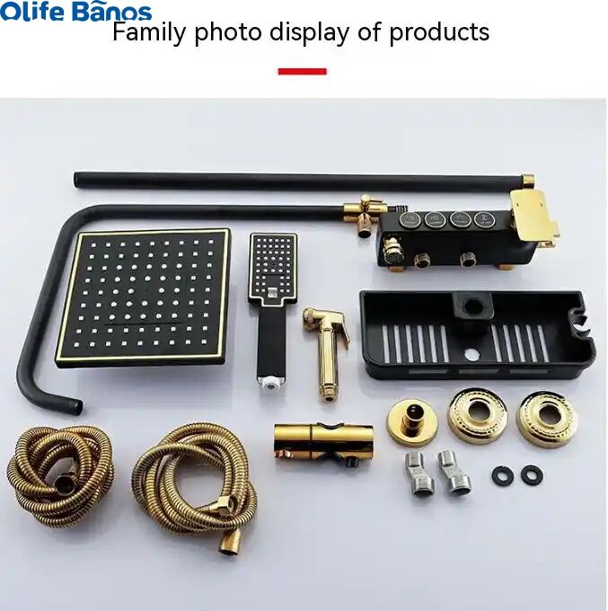 Olife Banos Bathroom Shower System Senducs Black Gold Bathtub Mixer Faucet Hot Cold Bathroom Tap Thermostatic Shower Set details