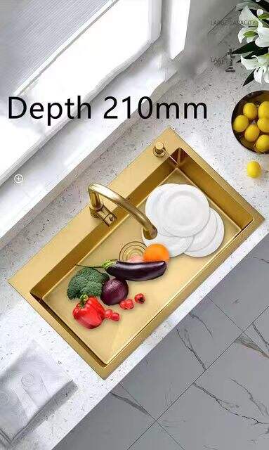 New Design Customized Gold 304 SUS Houses Kitchen Sink Standard Single  Bowl Restaurant Kitchen Sink factory