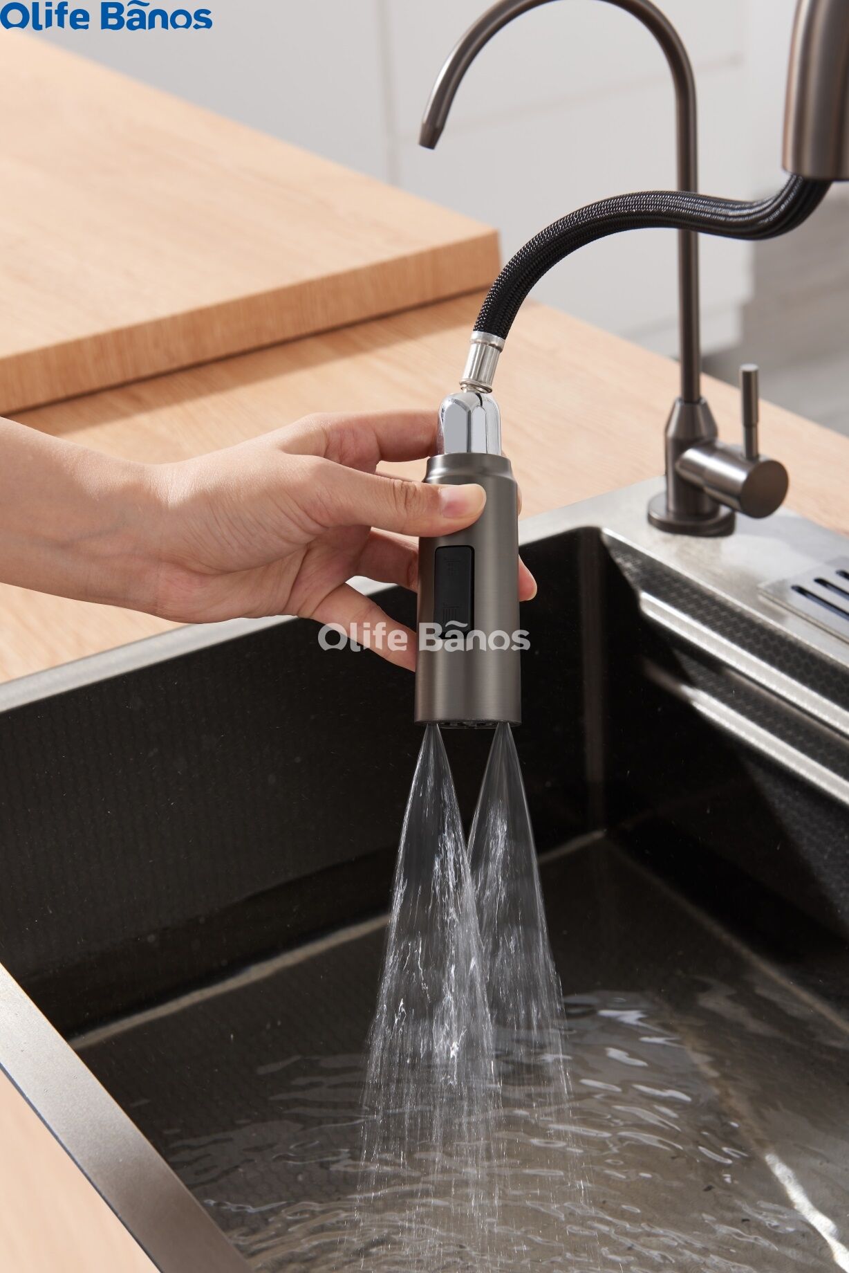 Olife Banos Tiktok Trend SUS 304 Led Digital Display Waterfall Faucet Bionic Honeycomb  Kitchen Sink With Cup Washer supplier