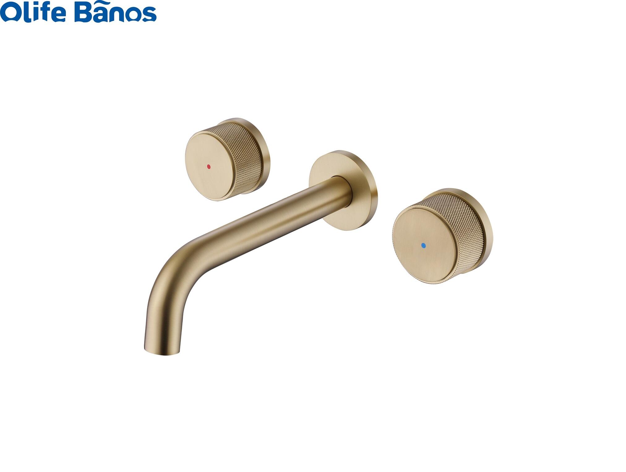 2023 Brushed Gold Finished Solid Brass Wall  Mounted Concealed installation Hot and Cold Bathroom Basin Faucets Mixer details