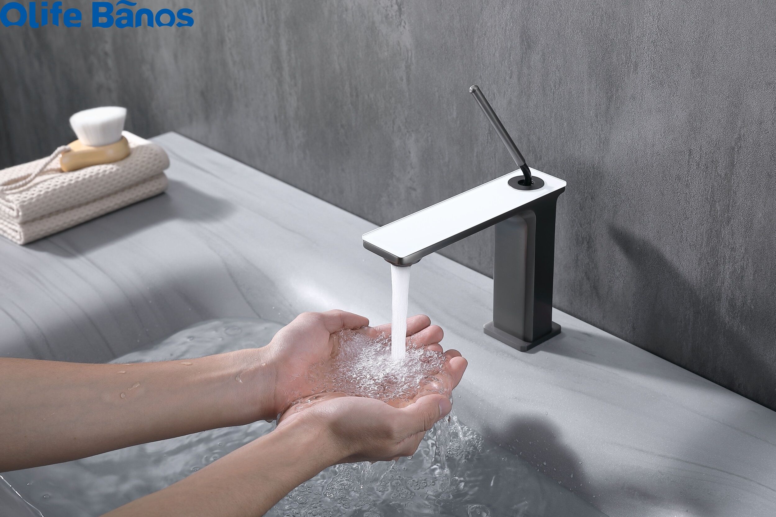 High Quality White  Black Brass Sintered Stone  Water-saving Deck Mounted  Bathroom Faucet details