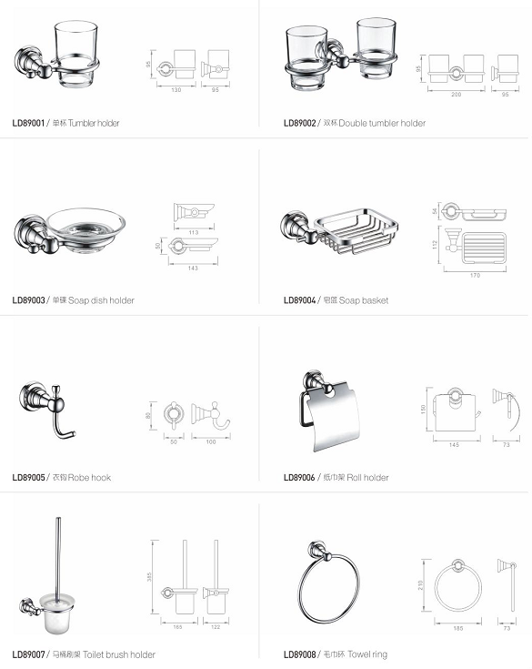 Olife Banos 5 Pcs European Design Bathroom Accessories Plate Zinc Alloy chrome 6 pcs Bathroom accessories set factory